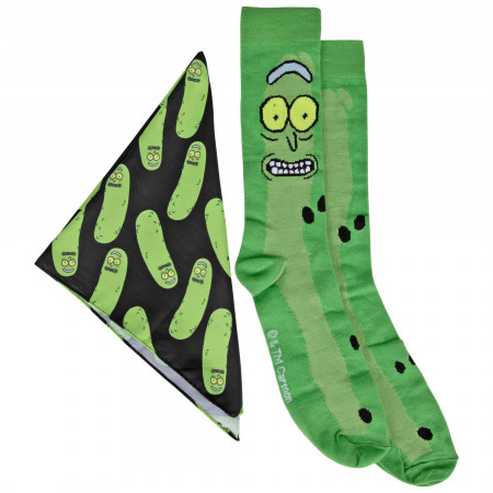 Rick and Morty Pickle Rick Crew Sock and Face Mask Combo